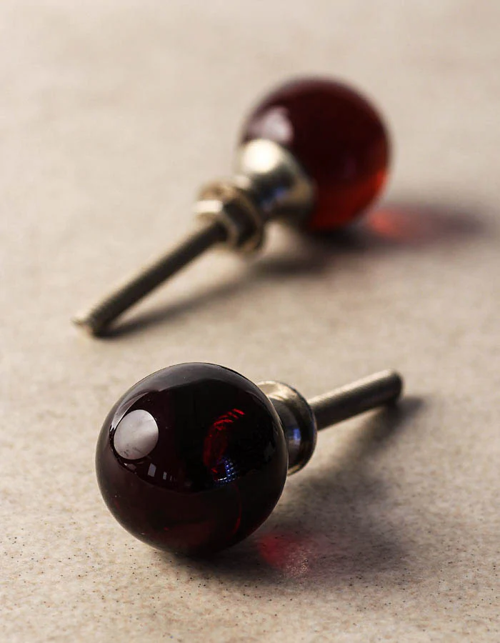 Cherry Red Glass Round Shaped Kitchen Cabinet Knob - Image 3