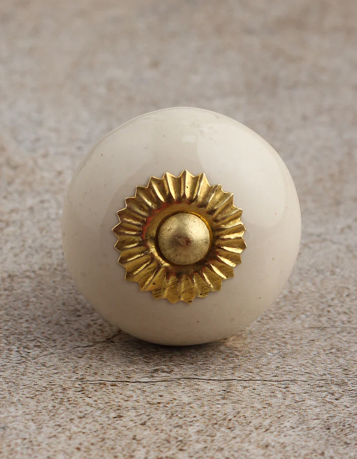 Cream Color Handpainted Ceramic Drawer Knob - Image 4
