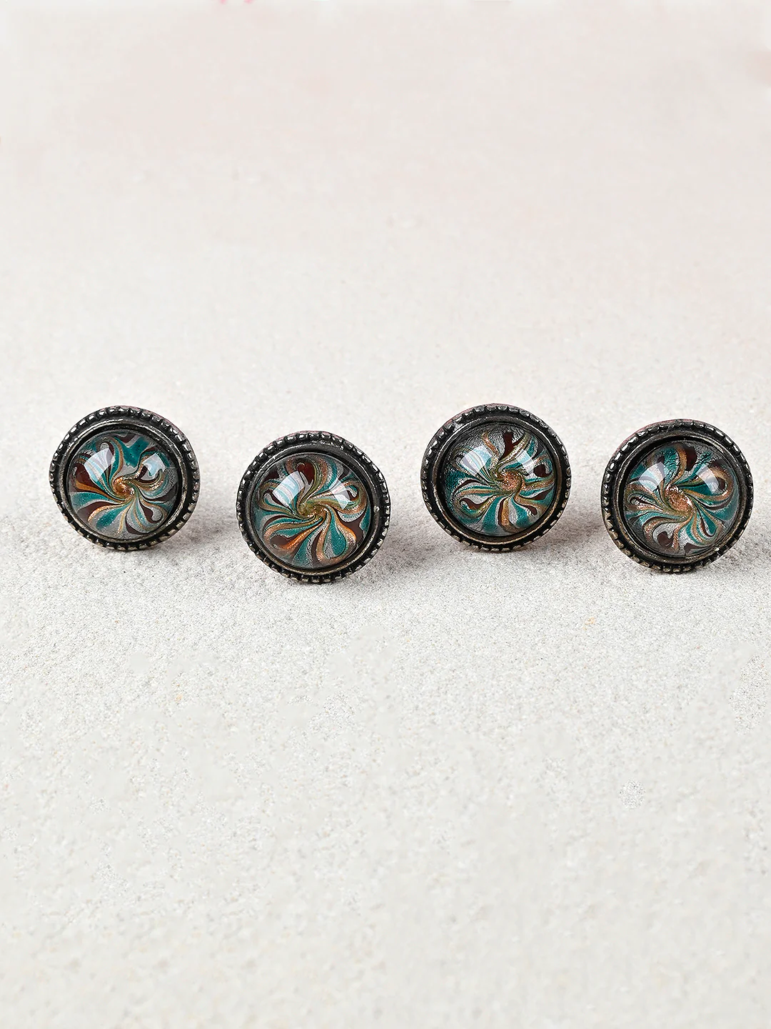 Golden, Turquoise and Dark Red Glass Knob on a Antique Silver Metal Base - Image 4