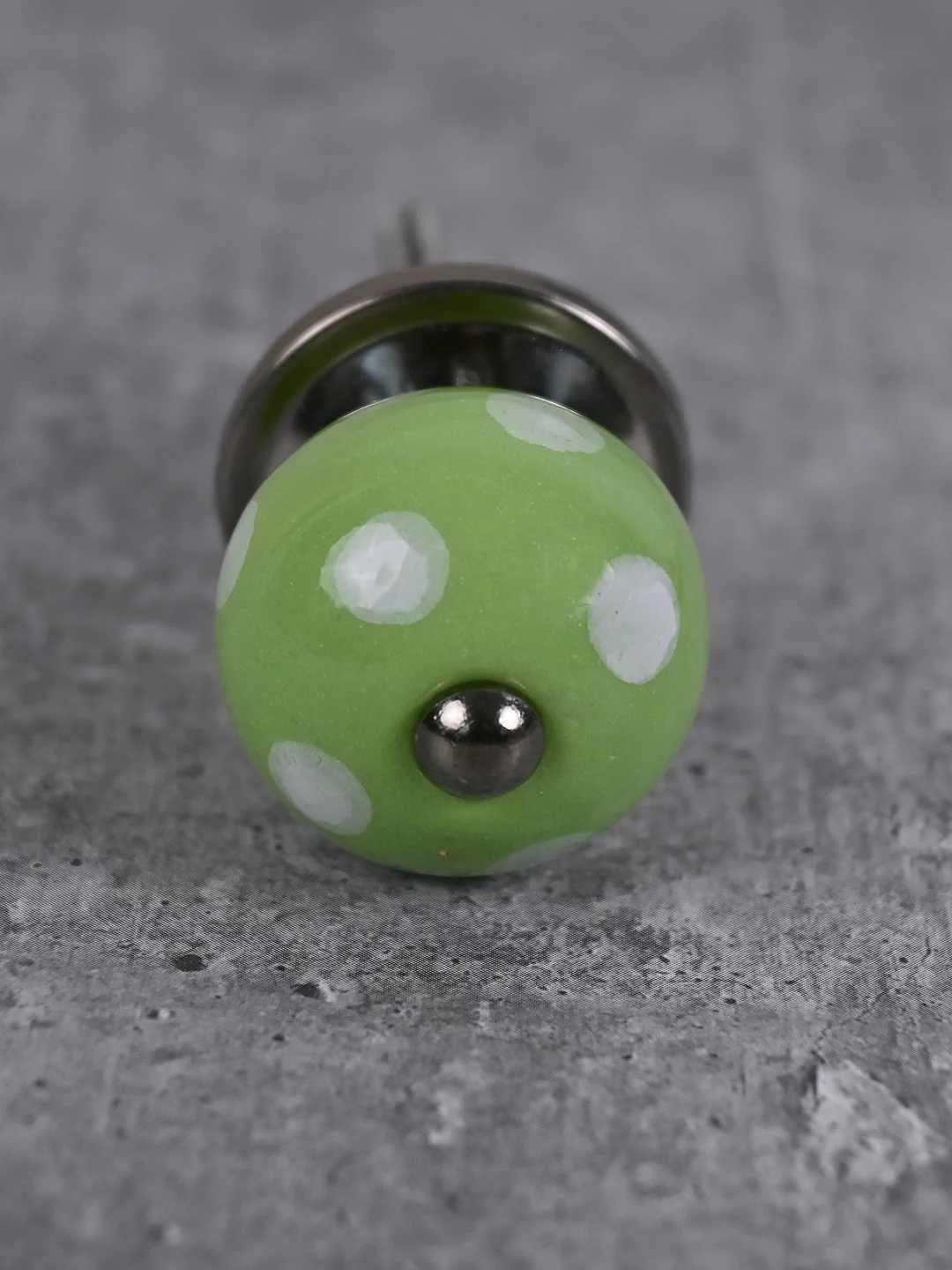 Green Round Knob With Hand Painted White Polka Dots - Image 3