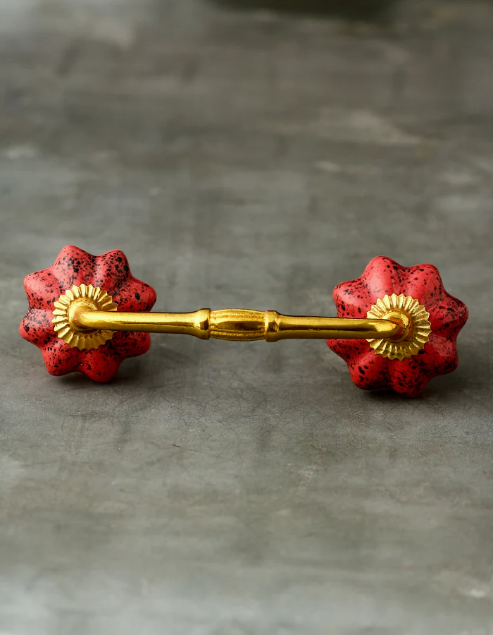 Round Red And White Textured Handmade Cabinet Pull - Image 4