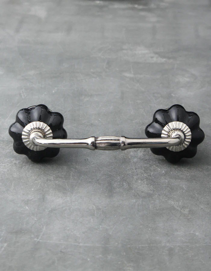 Solid Black Handmade Flower Shape Ceramic Cabinet Pull - Image 3