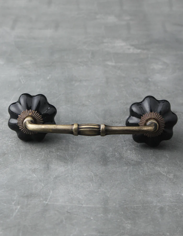 Solid Black Handmade Flower Shape Ceramic Cabinet Pull - Image 6