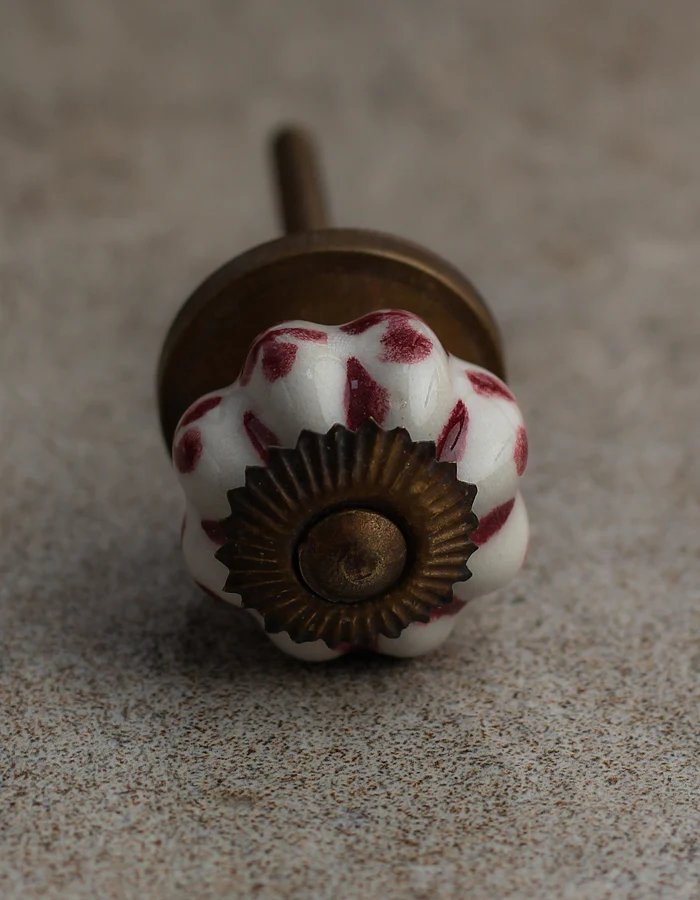 White Ceramic Drawer Knob With Maroon Leaves - Image 4