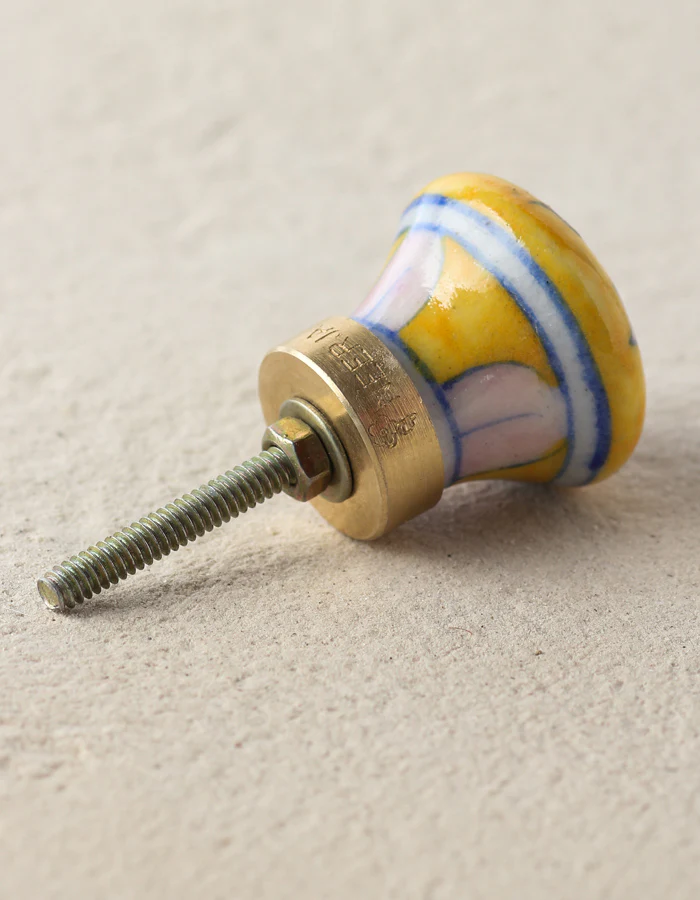 Yellow Handmade Dresser Cabinet Knob With White And Brown Design - Image 3
