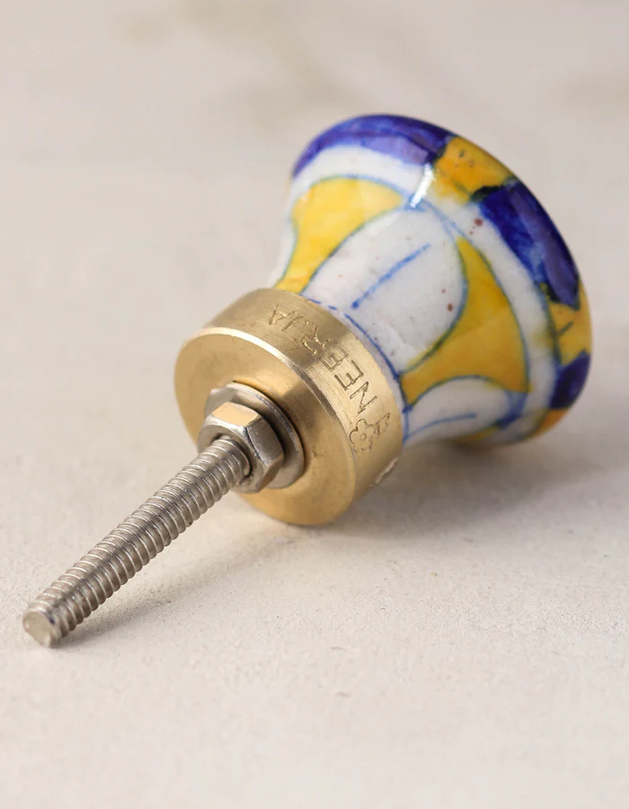 Zigzag Yellow And Blue Ceramic Blue Pottery Drawer Knob - Image 4